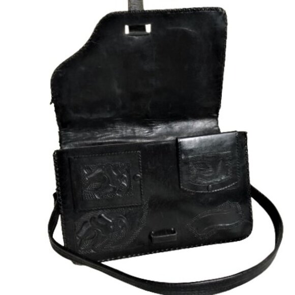 Vintage leather tooled shoulder bag purse - Picture 2 of 16